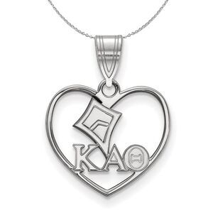 Sterling Silver Kappa Alpha Theta Heart Pendant Necklace - 24 Inch